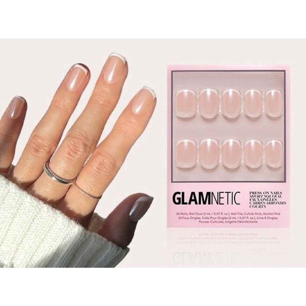 Glamnetic La Perle Press-On Nails Short Squoval Chrome French Tip w/ Glue NEW